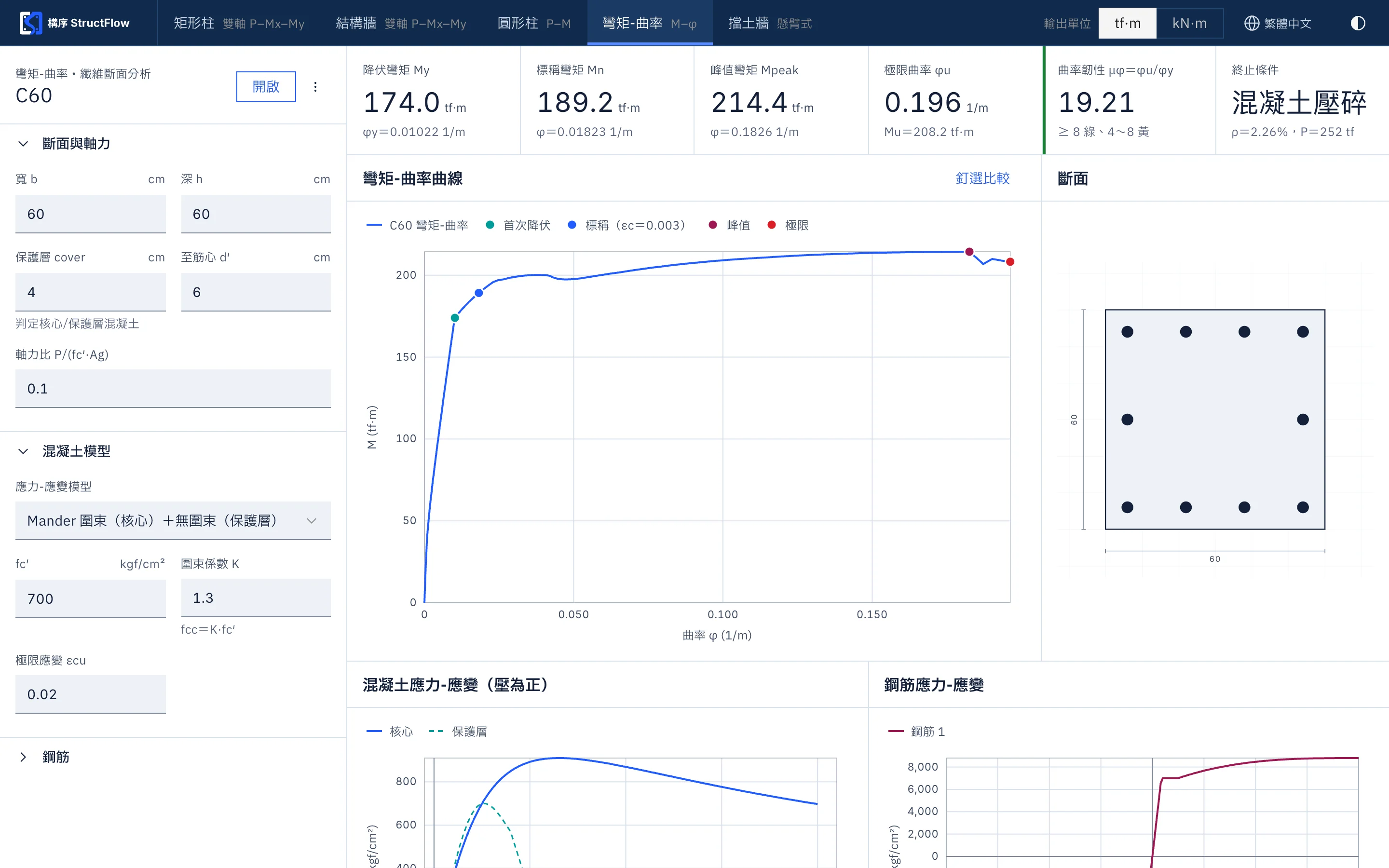 彎矩-曲率工具畫面